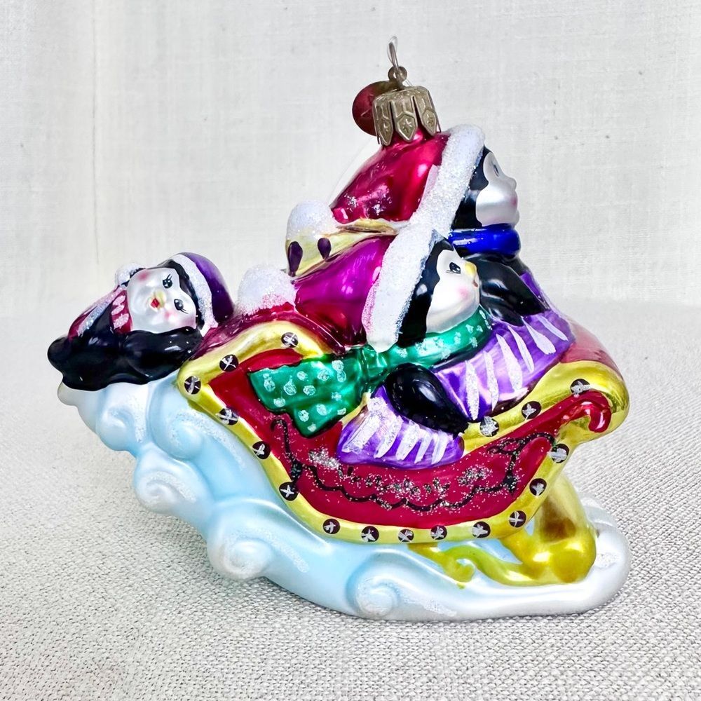 Christopher Radko Holiday Celebrations Penguin Sleigh 2005 Glass Ornament
